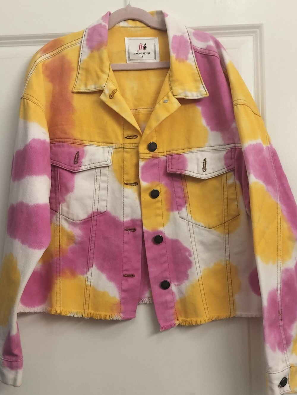 Fashion House x C'est Toi Black Label Pink & Yellow Tie-Dye Cropped Denim Jacket